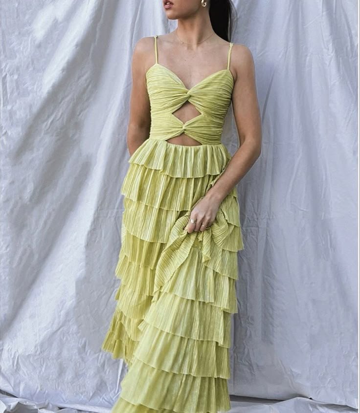 Grace Metallic Plisse Sweetheart Neck Cut-Out Tiered Dress